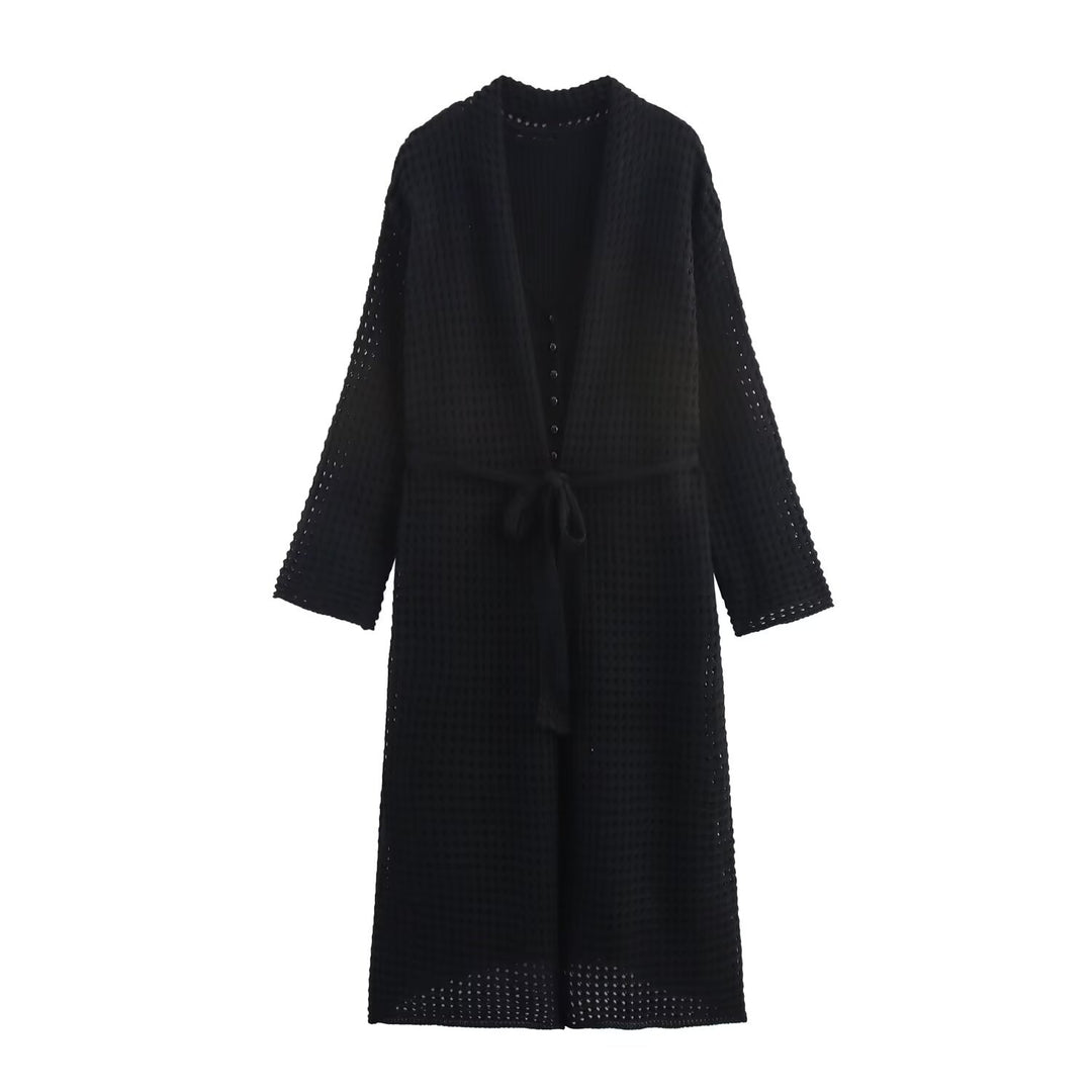 Damen Longcardigan mit Gürtel und Knopfleiste Drune