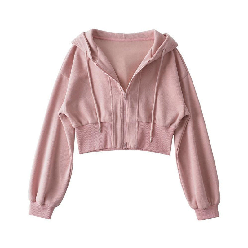 Damen cropped Kapuzenjacke mit Reißverschluss und elastischen Bündchen Drune