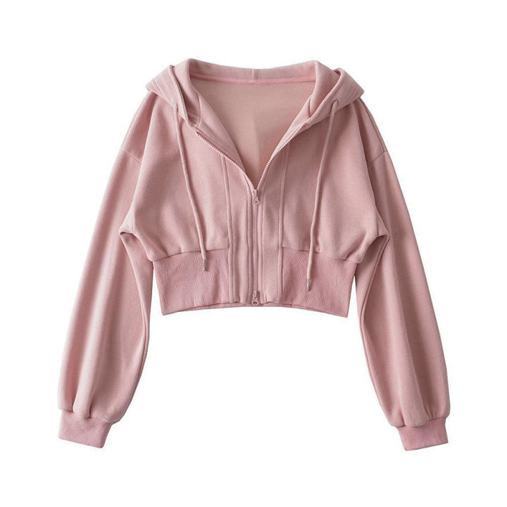 Damen cropped Kapuzenjacke mit Reißverschluss und elastischen Bündchen Drune