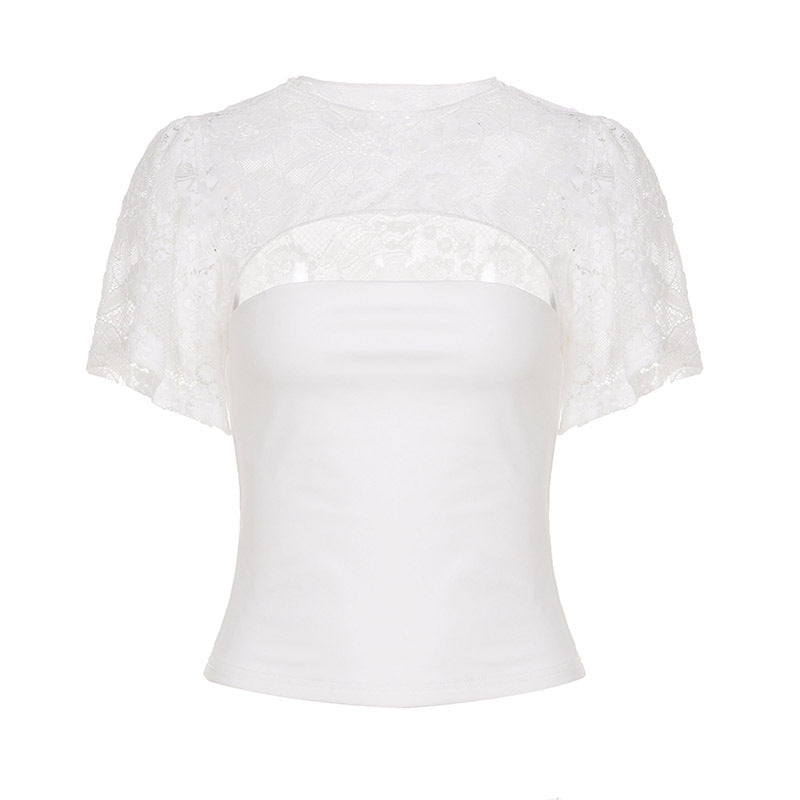 Damen elegantes Spitzenoberteil mit voluminösen Ärmeln Drune