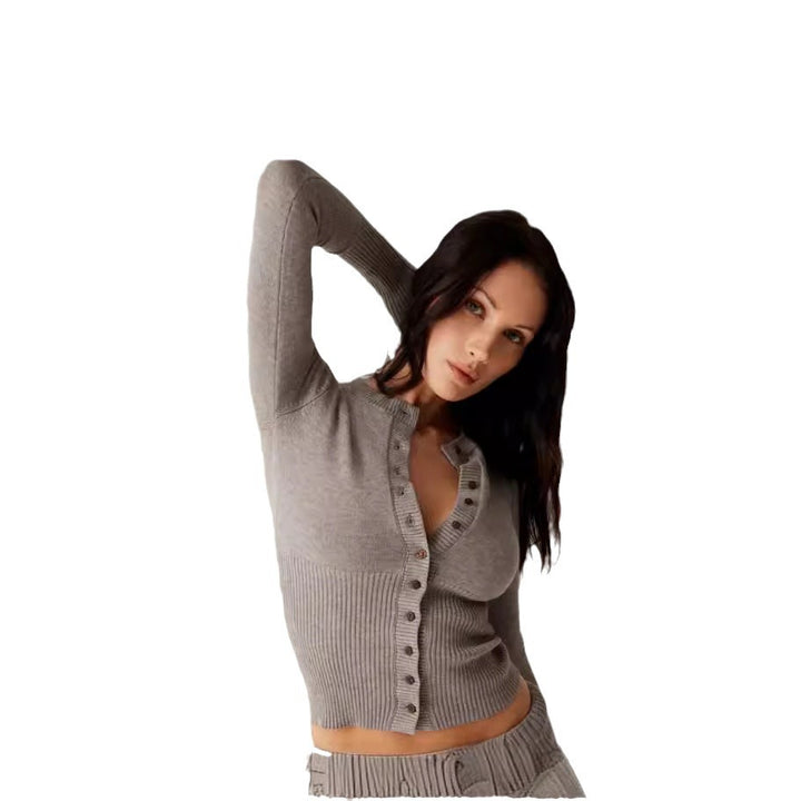 Damen Strick Set mit Knopfdetails und kurzem Schnitt Drune