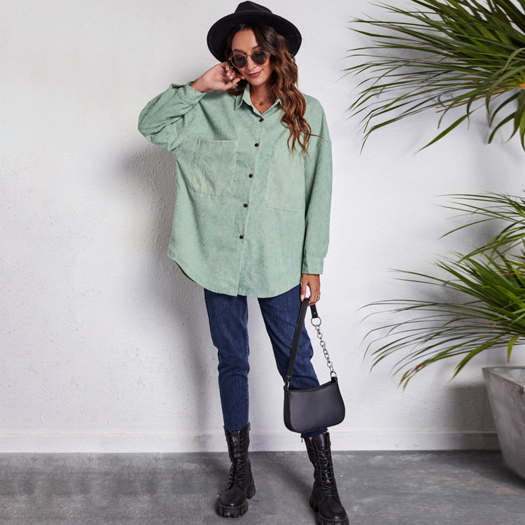 Damen Oversized Hemdblusenshirt aus Cord Drune
