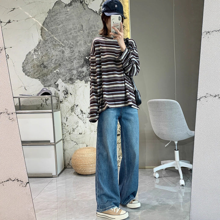 Damen lässiges Langarmshirt mit modernem Streifenmuster Drune