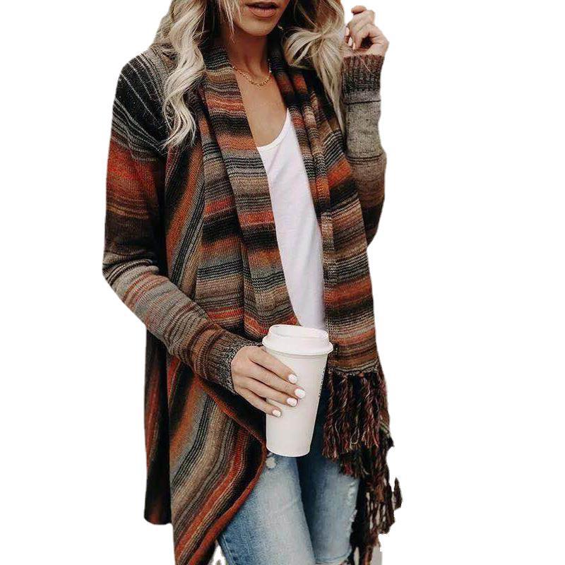 Damen gemütlicher Poncho mit Fransen Drune