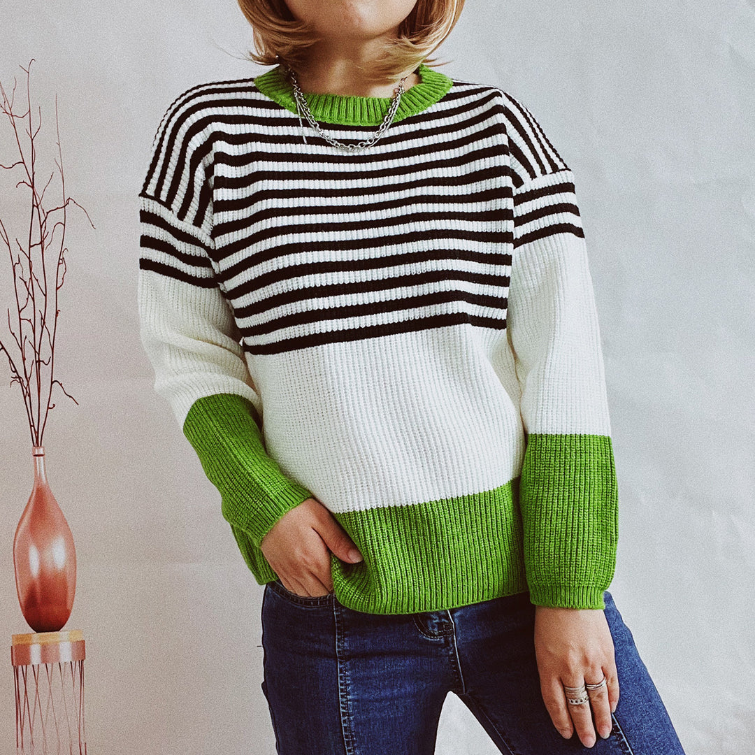 Damen trendy gestreifter Pullover mit modernen Akzenten und komfortablem Schnitt Drune