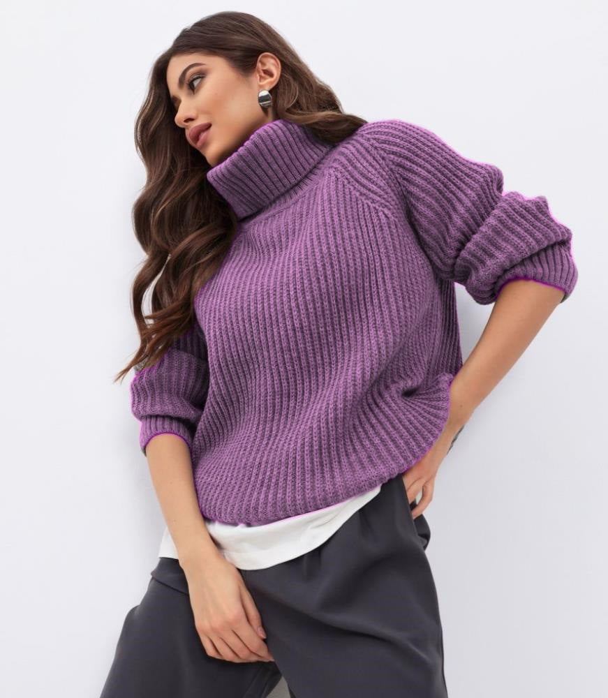 Damen Strickpullover mit hohem Kragen und Wabenstruktur Drune