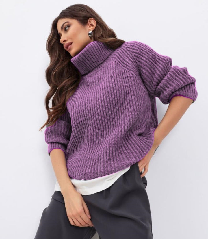 Damen Strickpullover mit hohem Kragen und Wabenstruktur Drune