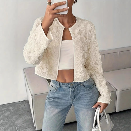 Damen kurzärmlige Blazerjacke mit floralen Applikationen Drune