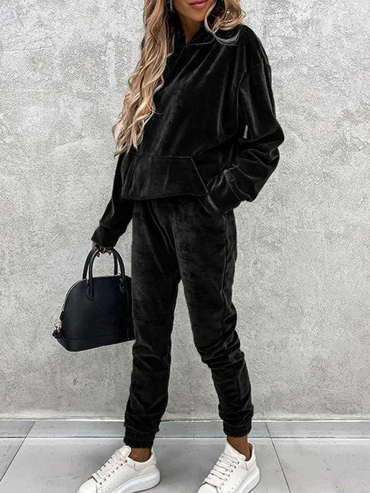 Damen luxuriöses Mikrofaser-Sportanzug mit Kapuze und Taschen Drune