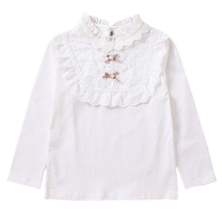 Mädchen Langarmbluse mit Spitzenkragen und Rüschendetails Drune