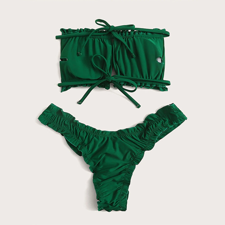 Damen Bandeau-Bikini mit gerafftem Design und Seitenschnürung Drune