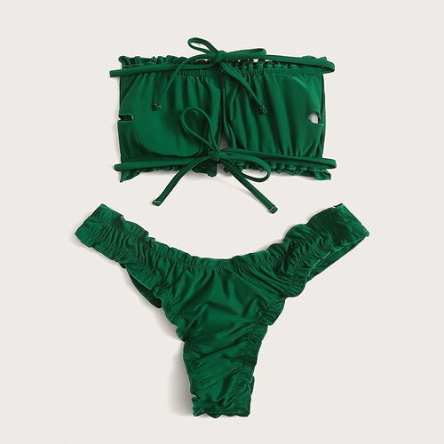 Damen Bandeau-Bikini mit gerafftem Design und Seitenschnürung Drune