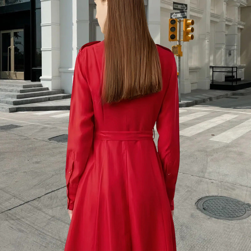 Damen Hemdkleid mit tailliertem Gürtel und klassischen Details Drune