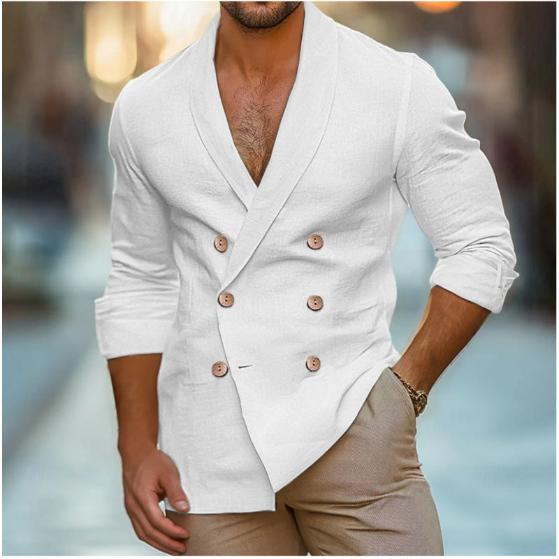 Herren eleganter Leinenblazer im doppelten Knotendesign Drune