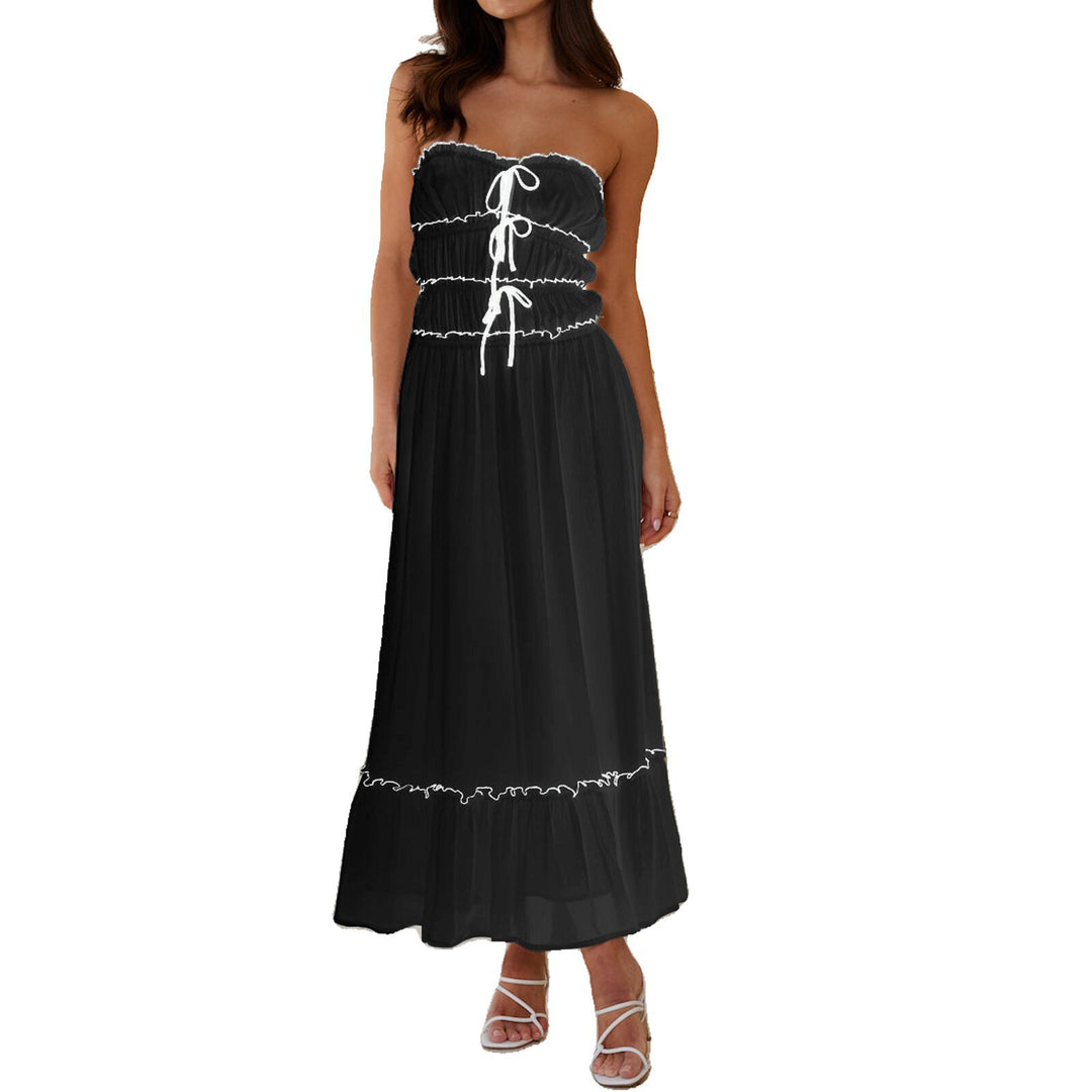 Damen Maxikleid mit dekorativen Rüschendetails und verstellbarem Bindegürtel Drune