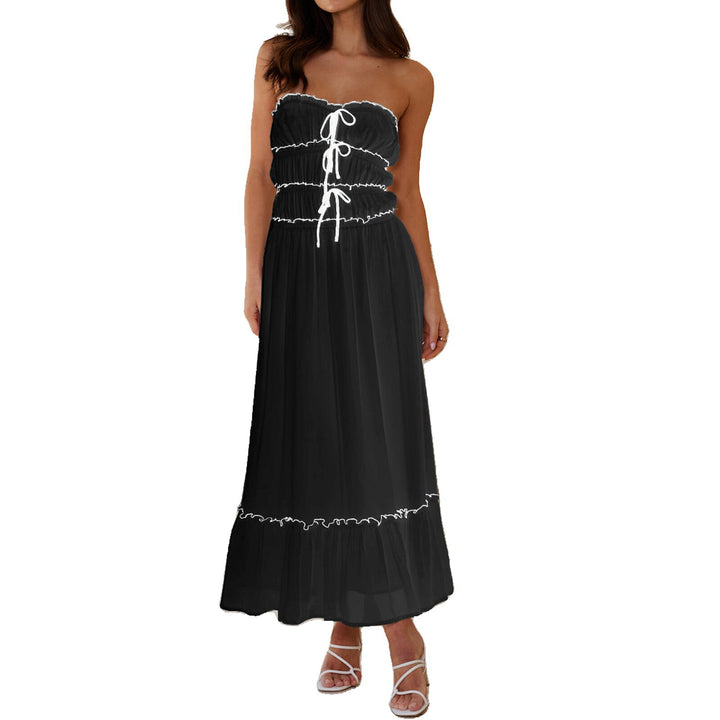 Damen Maxikleid mit dekorativen Rüschendetails und verstellbarem Bindegürtel Drune