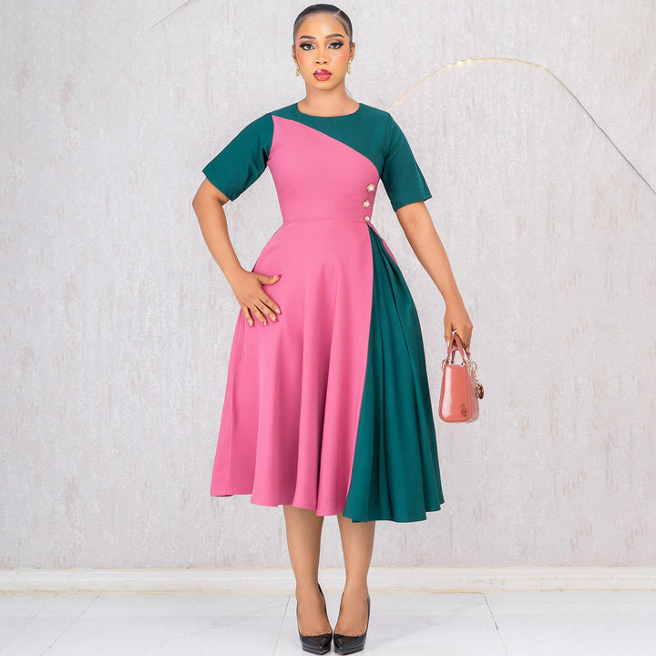 Damen Midikleid mit asymmetrischem Design und Knopfdetails Drune
