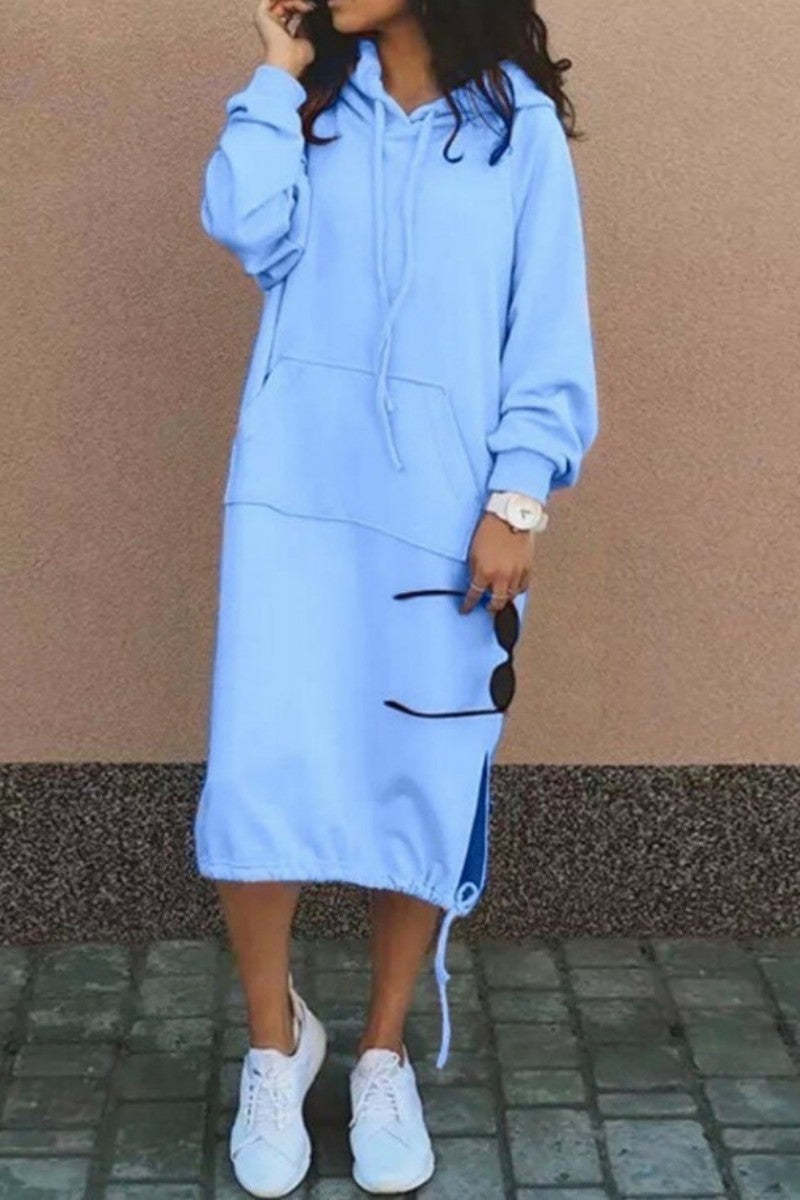 Damen Hoodie-Kleid mit seitlichen Eingrifftaschen und regulierbarem Saum Drune