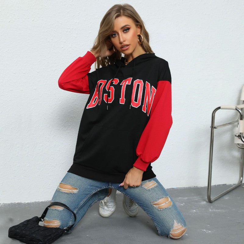 Damen Kapuzenpullover mit großem Druck und lässigem Schnitt Drune
