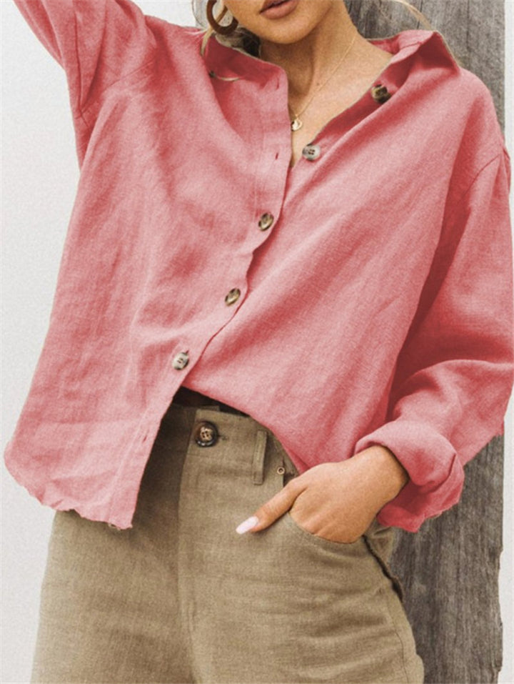 Damen lässige Leinenbluse mit Knopfdetail Drune
