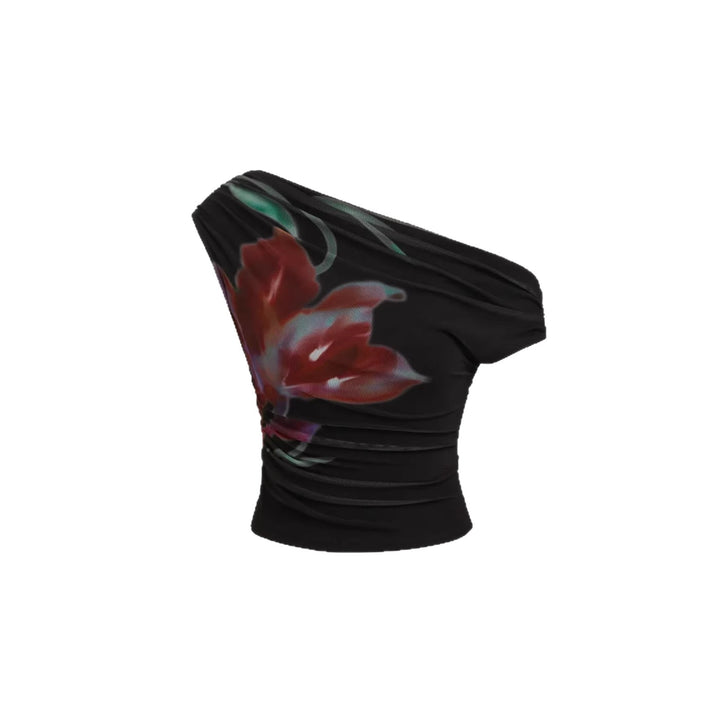 Damen Off-Shoulder Top mit floralem Design und Raffung Drune