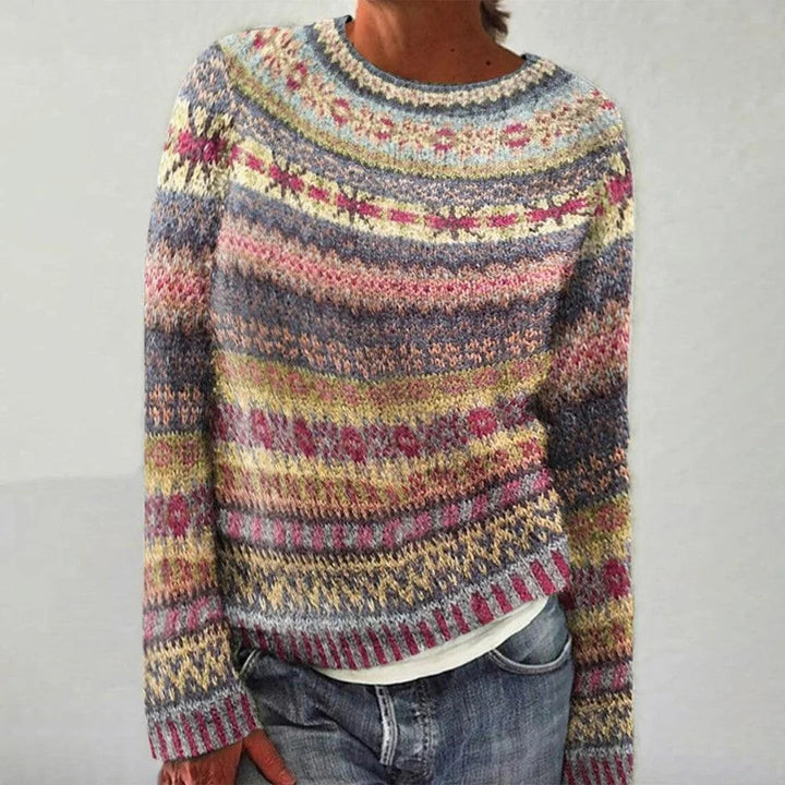 Damen gemütlicher Strickpullover mit buntem Muster und lässigem Schnitt Drune