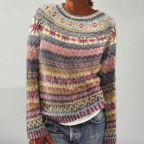 Damen gemütlicher Strickpullover mit buntem Muster und lässigem Schnitt Drune
