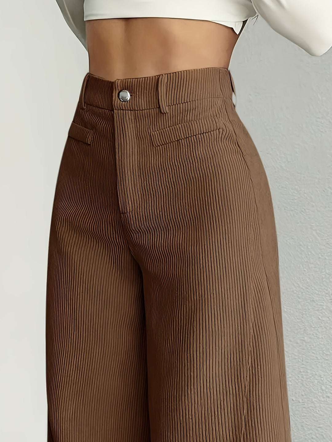 Damen Weite Cordhose mit hohem Bund und langem Schnitt Drune