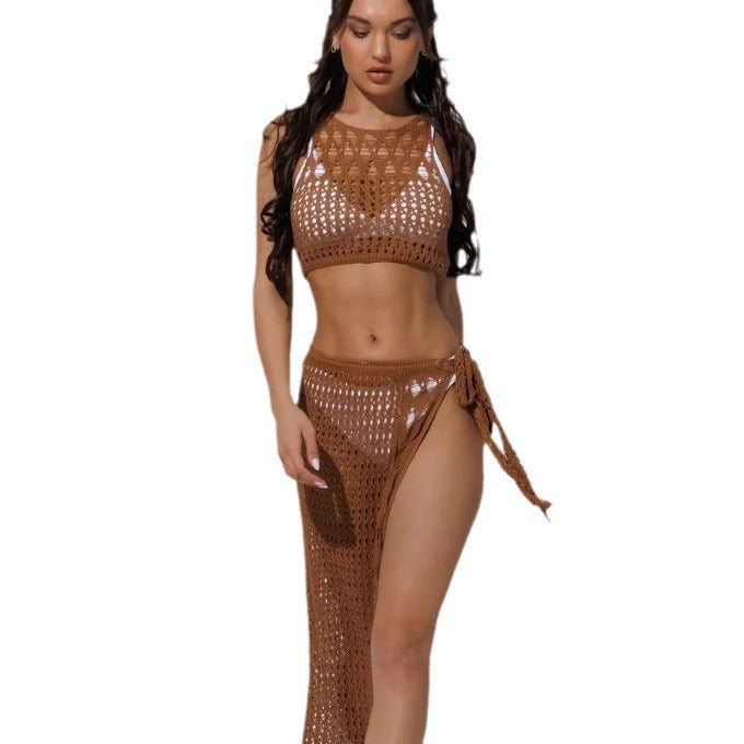 Damen Häkel-Bikini-Set mit hochgeschnittenem Rock Drune