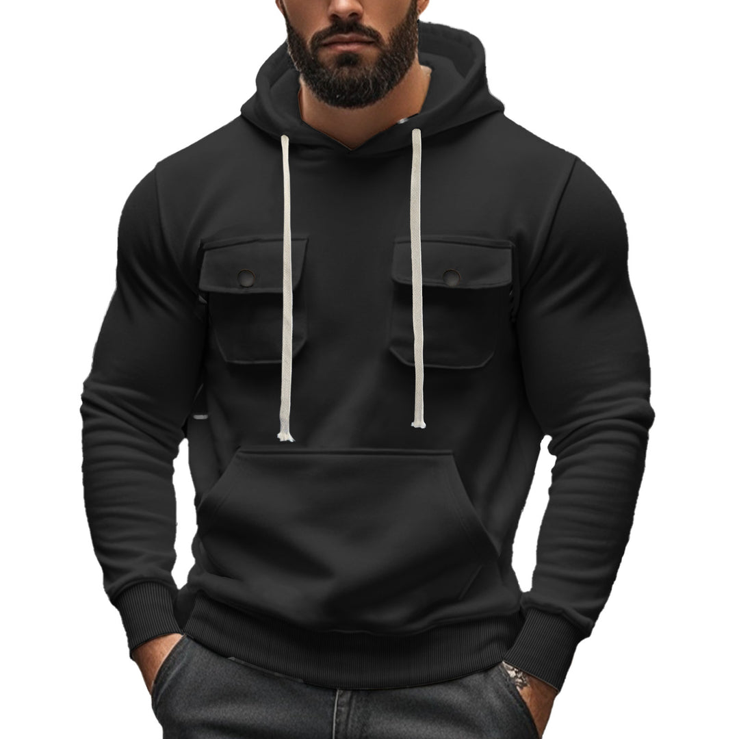 Herren nan sportiver Kapuzenpullover mit aufgesetzten Klappentaschen, Kängurutasche und schmalem Saum Drune