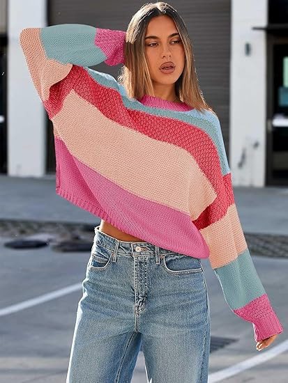 Damen Lockere gestreifte Strickpullover mit lässigem Schnitt Drune