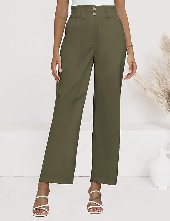 Damen weite Palazzo-Hosen mit elastischem Bund und praktischen Knopfdetails Drune