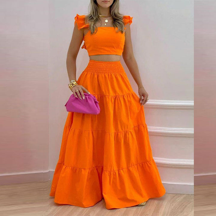 Damen Zweiteiler mit floralem Design und voluminösem Rock Drune