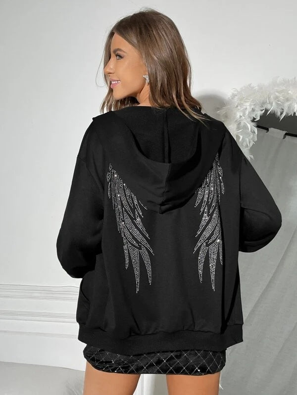 Damen Hoodie mit Funkelndem Flügel-Design Drune
