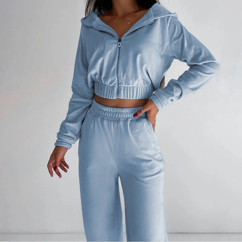 Damen nan kurz geschnittenes Thermo-Fleece-Set mit Halbfront-Reißverschluss und hohem Komfortbund Drune