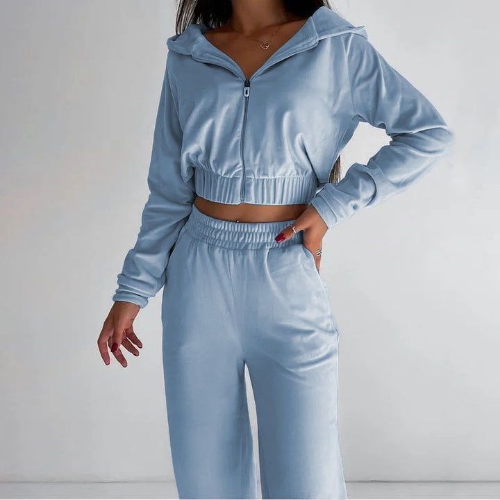 Damen nan kurz geschnittenes Thermo-Fleece-Set mit Halbfront-Reißverschluss und hohem Komfortbund Drune