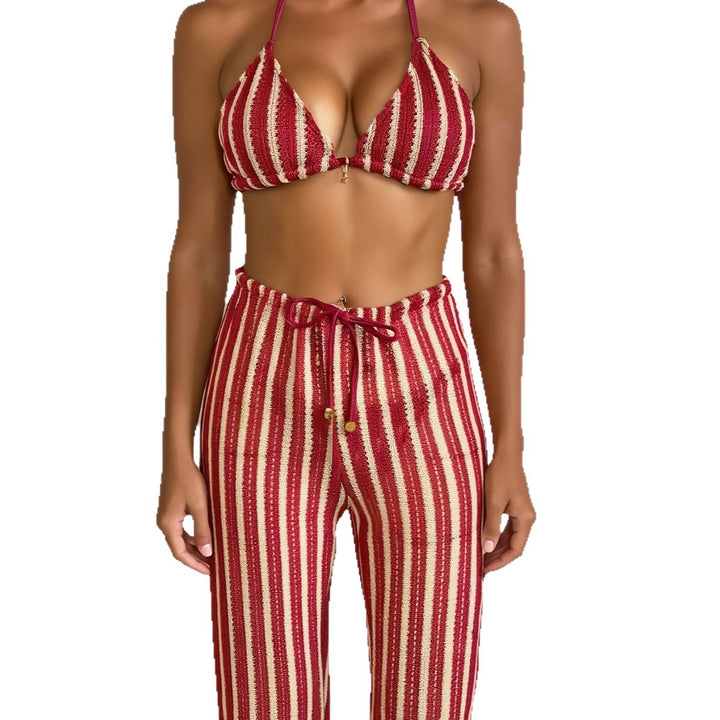 Damen Bikini-Set mit gestreiftem Oberteil und lässigen Hosen Drune