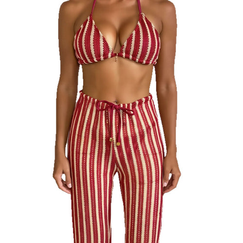 Damen Bikini-Set mit gestreiftem Oberteil und lässigen Hosen Drune