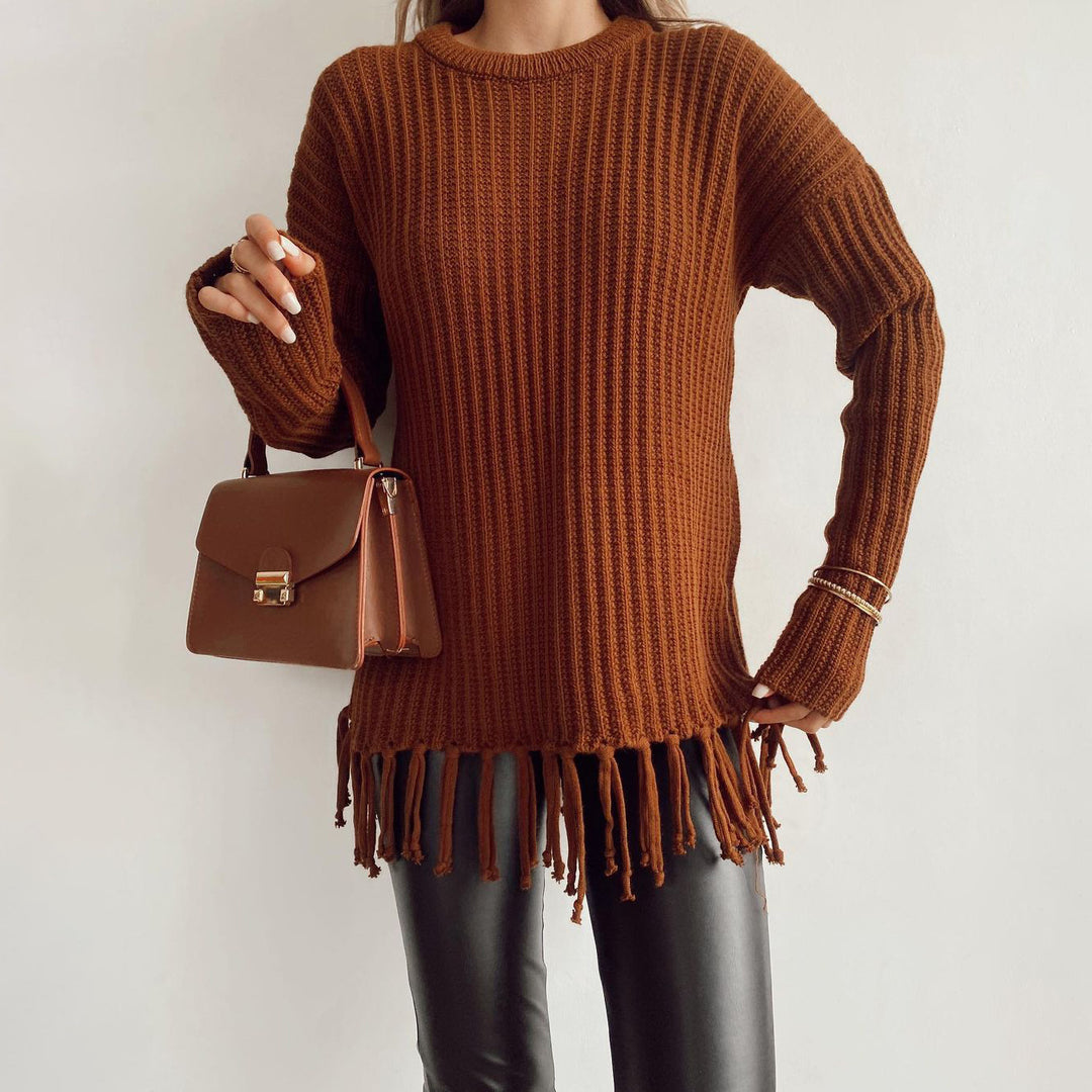 Damen Strickpulli mit Fransen Drune
