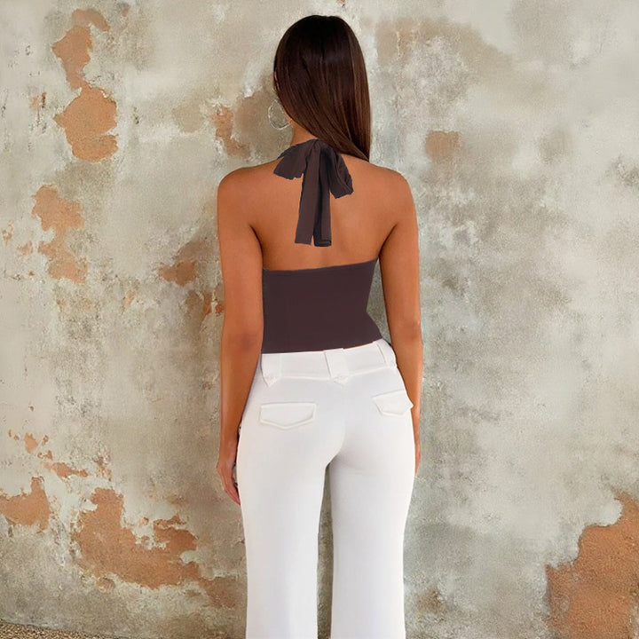 Damen trendiges Tankini-Oberteil mit lässigem Raffung und Halterneck Drune