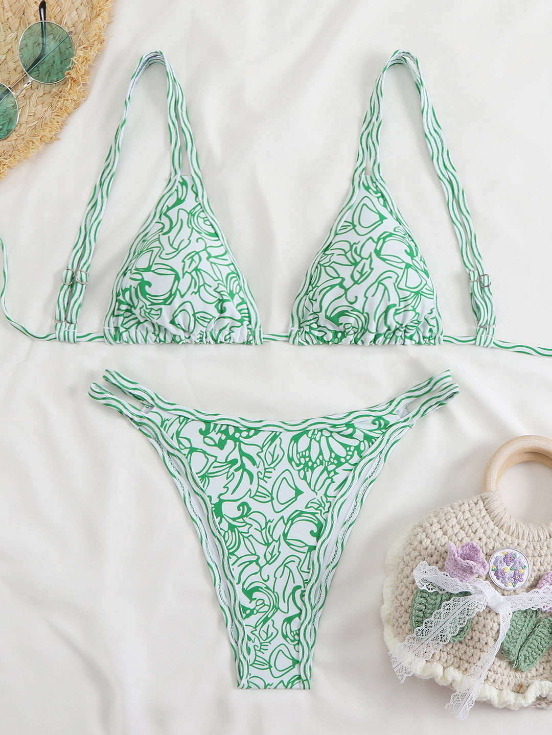 Damen Triangel-Bikini-Set mit verstellbaren Trägern und floralem Muster Drune