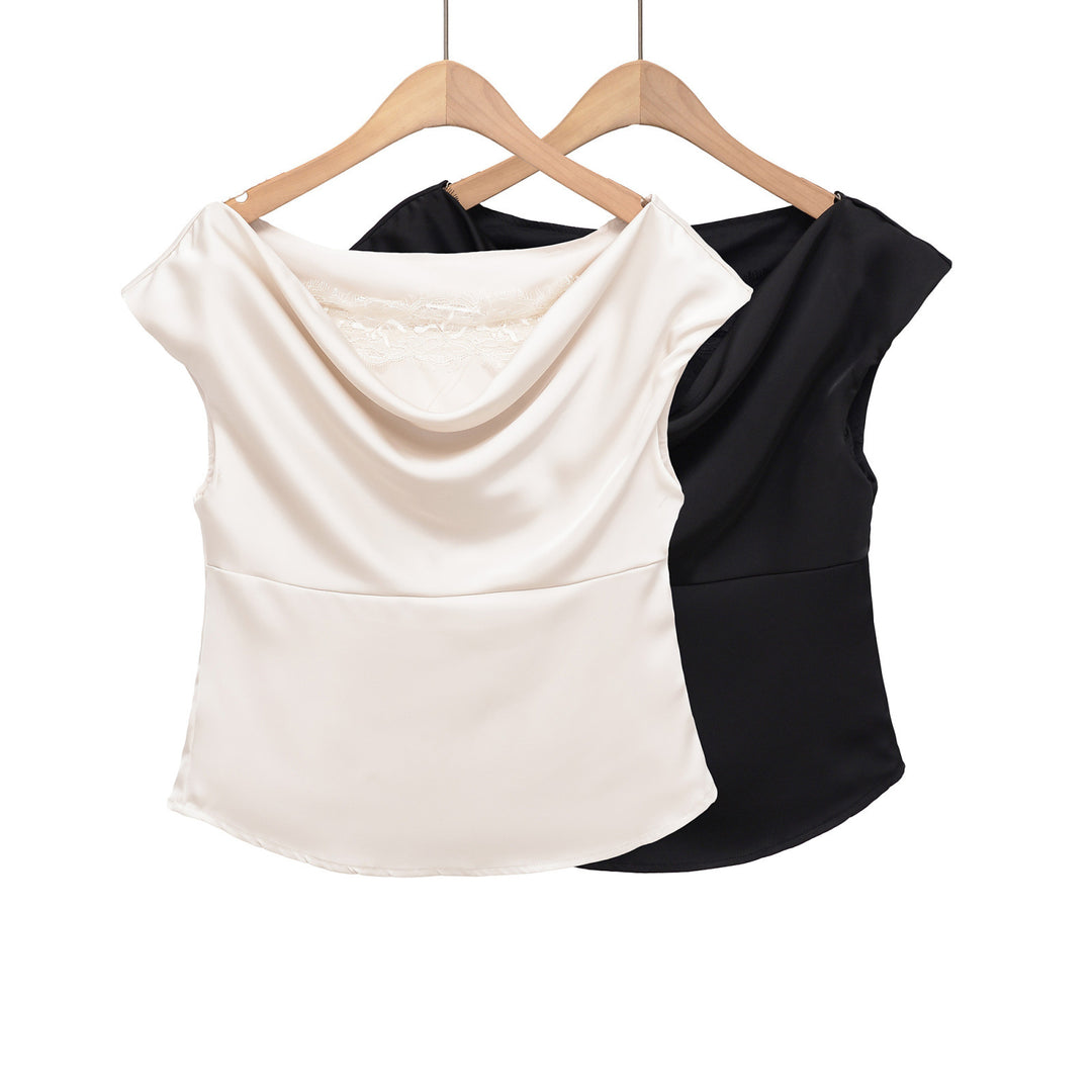 Damen elegante Satinbluse mit raffiniertem Wasserfall-Ausschnitt Drune