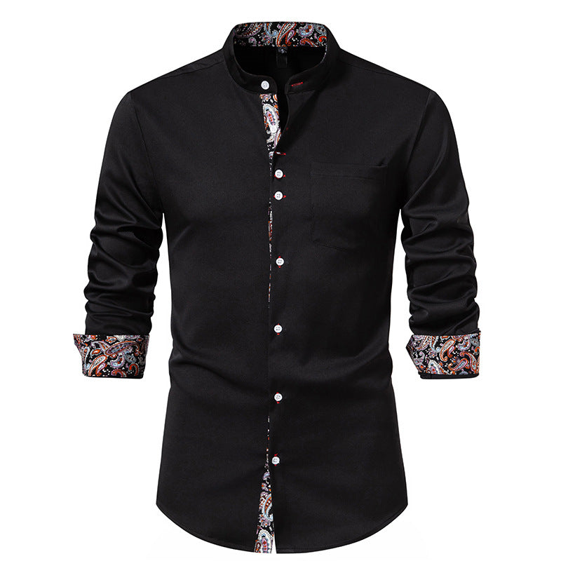 Herren Langarm Hemd mit modernem Stehkragen und Paisleymuster Drune
