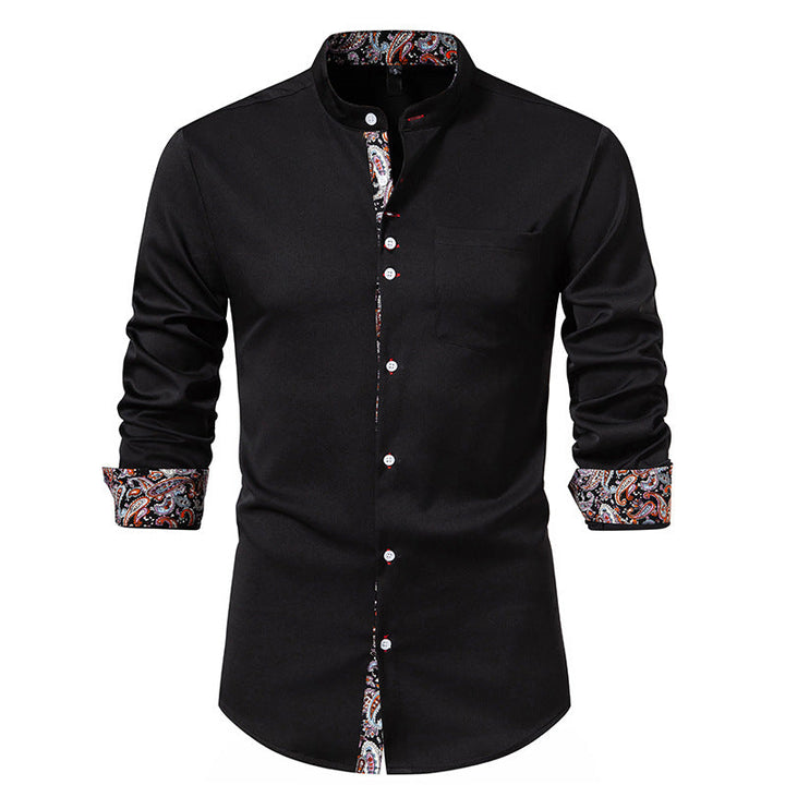 Herren Langarm Hemd mit modernem Stehkragen und Paisleymuster Drune