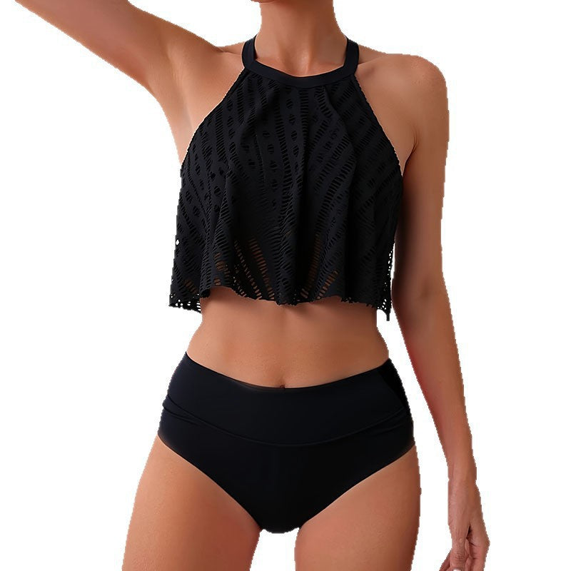 Damen Sportliches Crop-Top Bikini mit hohem Taillen-Höschen Drune