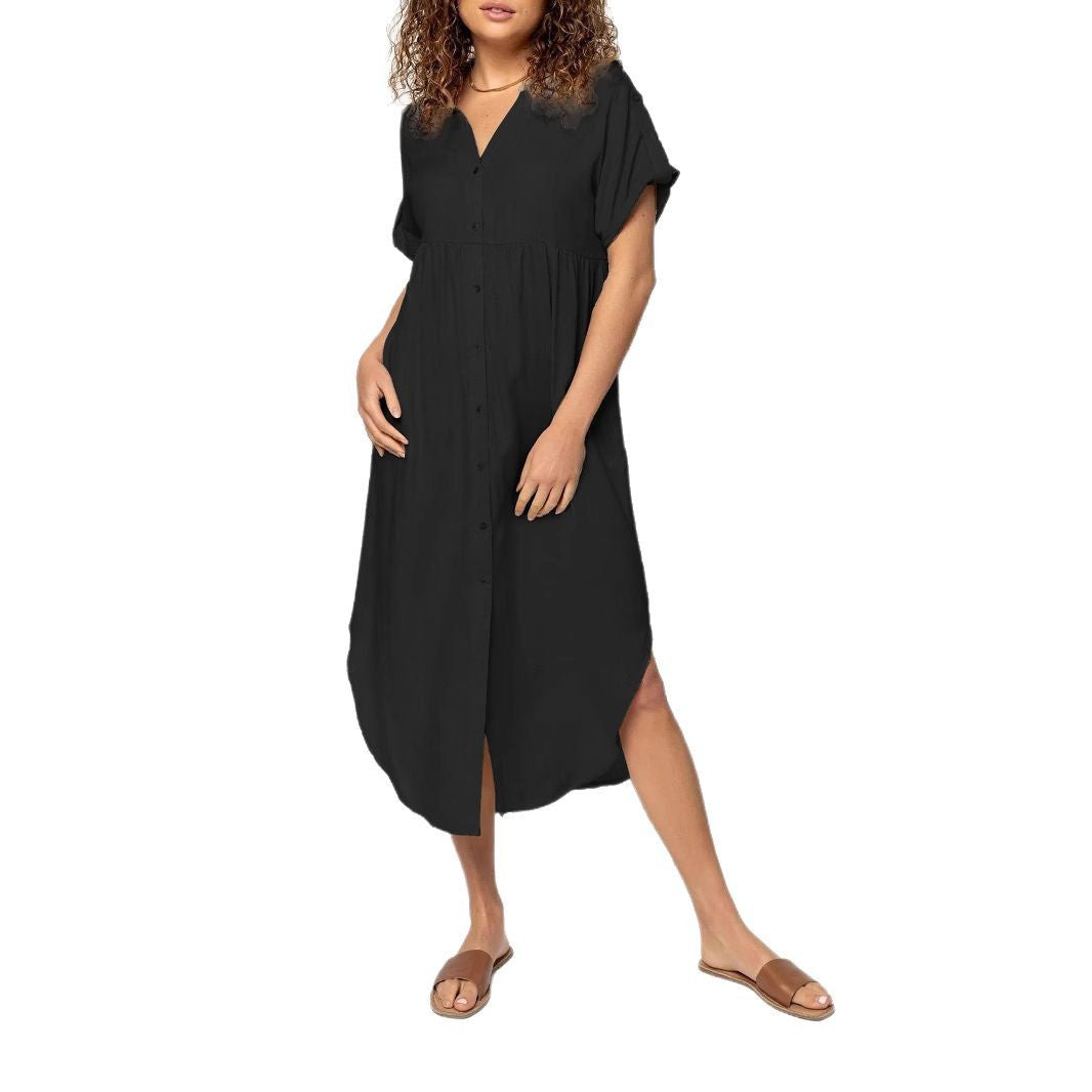 Damen Hemdkleid mit bodenlangem Schnitt und Knopfdetails Drune