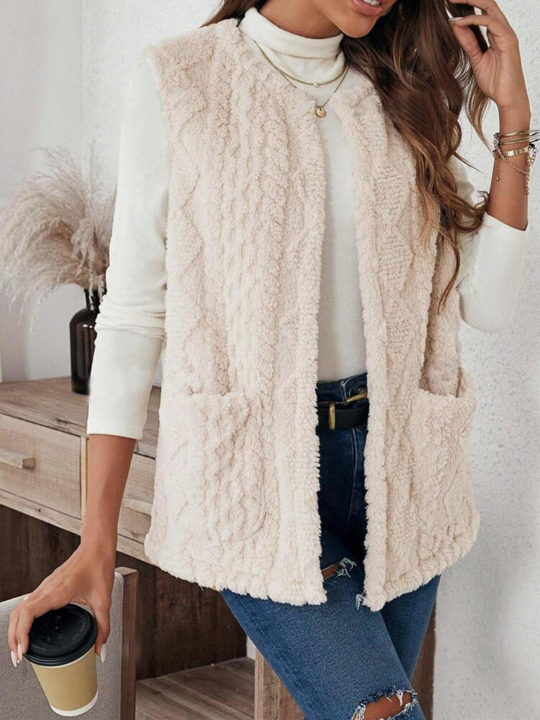 Damen Kuschelige Strickweste mit Taschen und elegantem Schnitt Drune
