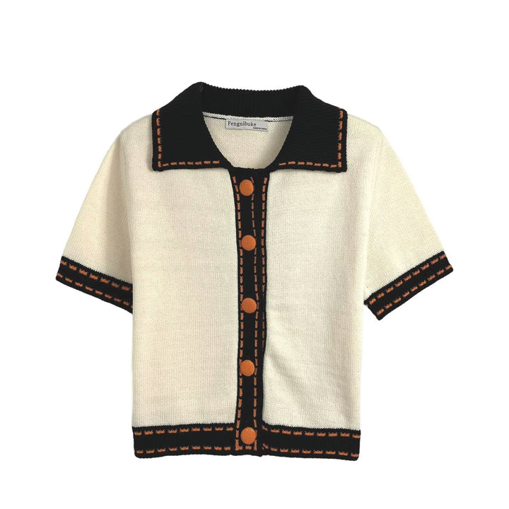 Damen Kurzarmpullover mit kontrastierenden Details Drune