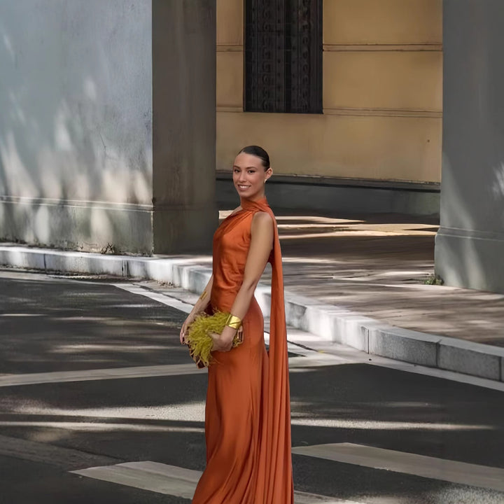Damen Abendkleid mit asymmetrischem Schnitt und elegantem Stehkragen Drune