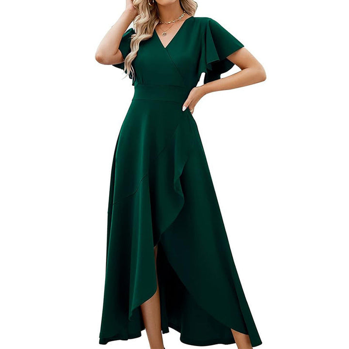 Damen Elegantes Maxikleid mit fließendem Rock und Rüschendetails Drune